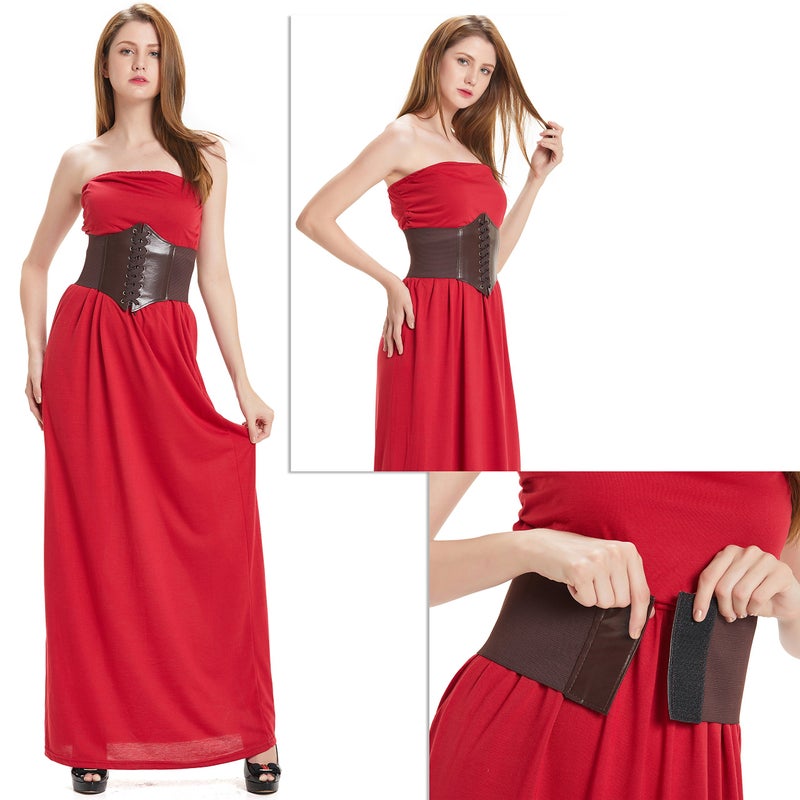 HANERDUN Lace-up Waspie Corset Belts for Women Elastic Waist Belt Tied Retro Wide Belt - Image 3